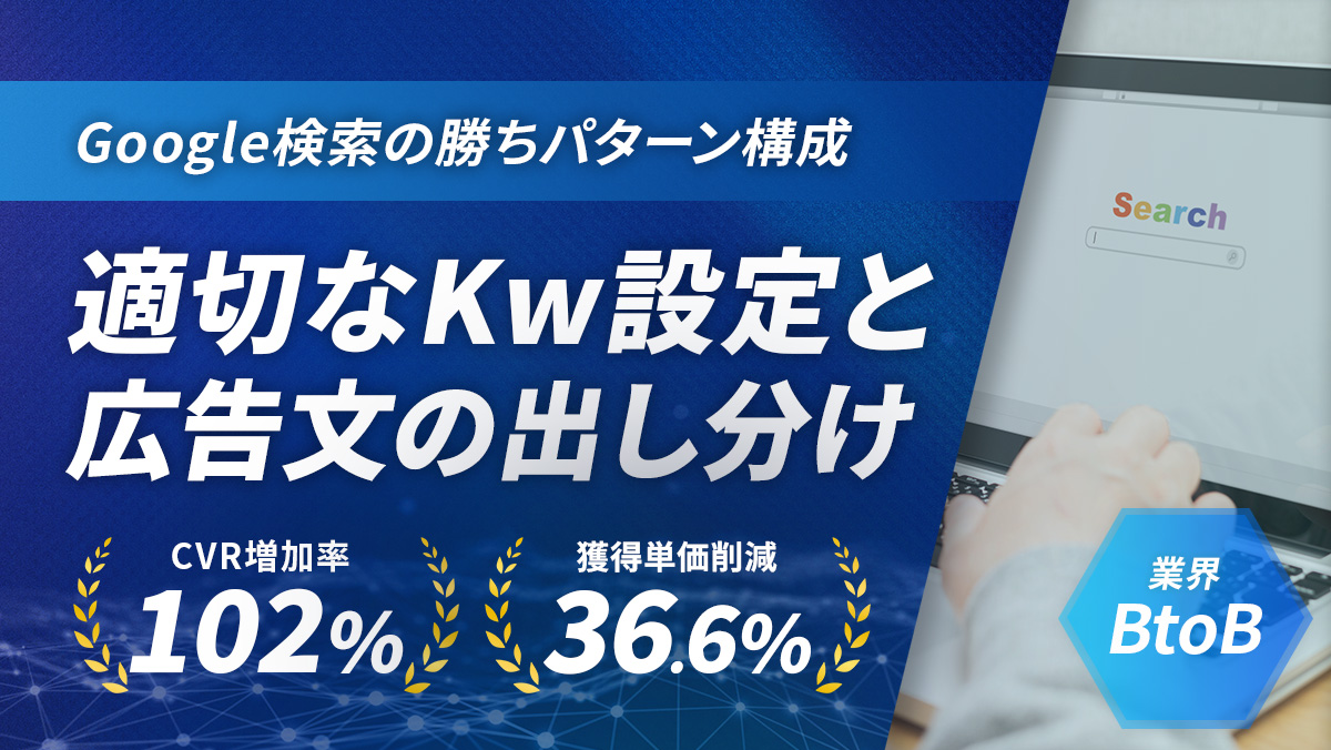 【構成変更】Google検索の配信構成を変更しターゲットに合わせて配信構成を出し分けることで、獲得単価36.6%低減！